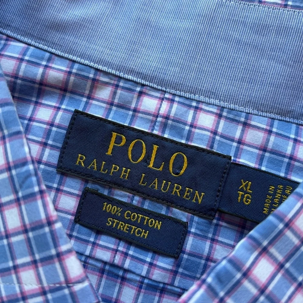 Polo Ralph Lauren sz XL 100% cotton stretch pink/blue plaid long sleeve shirt
